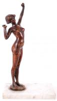 Álló női akt, bronz, márvány talapzaton, jelzés nélkül, m:32 cm /Nude bronze sculpture with marble pedestal