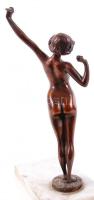 Álló női akt, bronz, márvány talapzaton, jelzés nélkül, m:32 cm /Nude bronze sculpture with marble p...