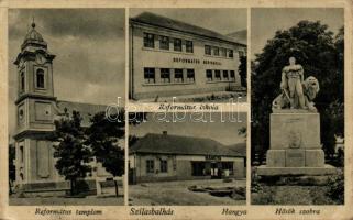 Mezőszilas (Szilasbalhás), Ref. templom, iskola, Hangya, Hősök szobra (wet damage)