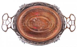 Gyümölcsös kínálótál, alpakka, gazdagon díszített, üvegbetét nélkül, h:38 cm, m:11 cm