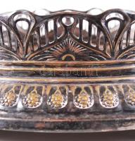 Gyümölcsös kínálótál, alpakka, gazdagon díszített, üvegbetét nélkül, h:38 cm, m:11 cm