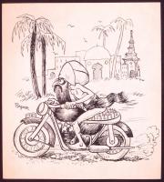 Byssz Róbert (1893-1961): 6 db különböző karikatúra. tus, vegyes technika