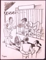 Byssz Róbert (1893-1961): 6 db különböző karikatúra. tus, vegyes technika