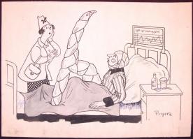 Byssz Róbert (1893-1961): 6 db különböző karikatúra. tus, vegyes technika