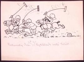 Byssz Róbert (1893-1961): 6 db különböző karikatúra. tus, vegyes technika