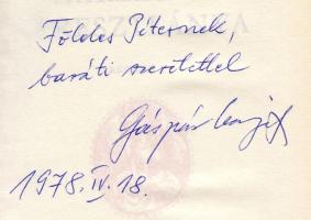 Gáspár Margit Harlekin keresztlánya c. könyve a szerző dedikálásával Földes Péter írónak