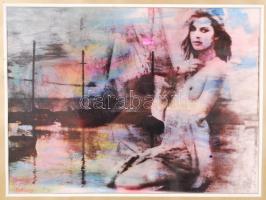 Katona Bálint: Szirén. plasztografia, jelzett, üvegezett keretben, 40×50 cm