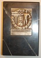 1927. "Pénzintézeti Sportegylet" szögletes  fém plakett műmárványlapon T:2