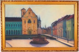 Belánszky jelzéssel: Fő tér. Vegyes technika, farost, antik fa keretben 66×102 cm