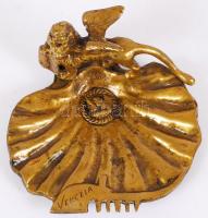 Cca 1900 névjegykártya tartó, réz, Velence felirattal és jelképével, 10×9 cm, m:5 cm