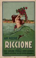 Riccione sea, erotic, artist signed advertisement, litho