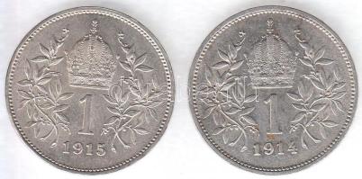 Ausztria 1914-1915. 1K Ag (2x) T:2 Austria 1914-1915. 1 Corona Ag (2x) C:XF