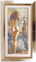 Bihari Sándor (1947-): Női akt. Akvarell, papír, jelzett, üvegezett keretben, 70×33 cm