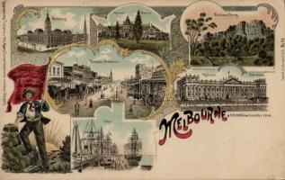 Melbourne, flag of Victoria state, litho