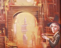 Herpai Zoltán (1951-2011): Kikötő. Olaj, farost, jelzett, keretben 30×30 cm