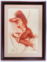 Bihari Sándor (1947-): Ülő női akt. Pasztell, papír, jelzett, üvegezett keretben, 60×38 cm