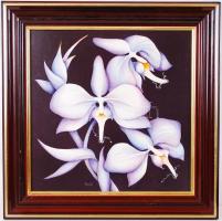 Markó Erzsébet (1947-): Orchidea. Akril, farost, jelzett, keretben, 40×40 cm