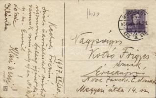 New Year skiing pigs litho (EB)