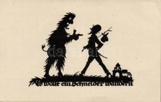 Schneiders Höllenfahrt, illustration of the Swabian folk song, silhouette (EK)