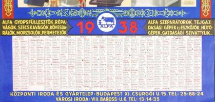 1938 Alfa Separator mezőgazdasági gépek plakát és naptár. Klösz nyomda /
1938 Agricultural machines ...