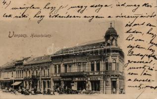 1898 Versec, Főtér, Johann Dimitrijevits és Frisch Hugó kereskedése / main square, shops