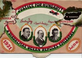 Justice for Hungary flight, irredenta, mechanical card, signed by Endresz and Magyar