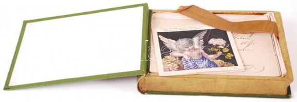 cca 1830-1850 "Emlékkönyv" Közel 100 különböző kézzel írt és rajzolt emléklap aranyozott e...