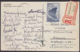 1950 Margitszigeti versenyuszoda képeslap válogatott úszók (pl. Székely Éva) aláírásával / 1950 Postcard with signatures of famous Hungarian swimmers