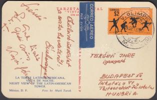 1968 A magyar olimpiai ökölvívó csapat több tagja által aláírt képeslap: Szántó, Gáti, Kajdi stb / 1968 Postcard signed by the Hungarian Olypmpic boxing team