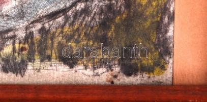 B jelzéssel: Lovas piknik. Vegyes technika, papír, üvegezett keretben 30×43 cm