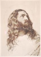 Krisztus nyomat, üvegezett sérült keretben, 52×41 cm