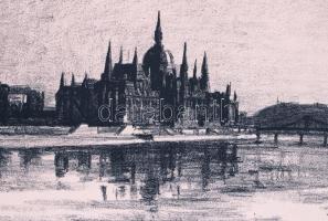 Ék Sándor (1902-1975):Országház a Margit-híd felől. Litográfia, papír, jelzett, 50×70 cm