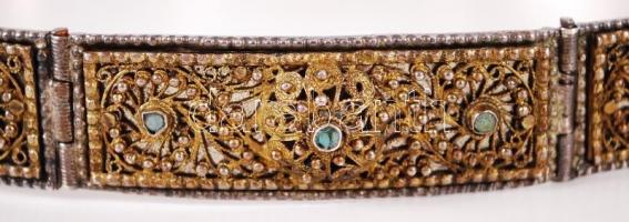 XIX. század: Orosz (kozák) ezüst (Ag) öv aranyozott ezüst filigrán veretekkel, türkiz berakással, 84...