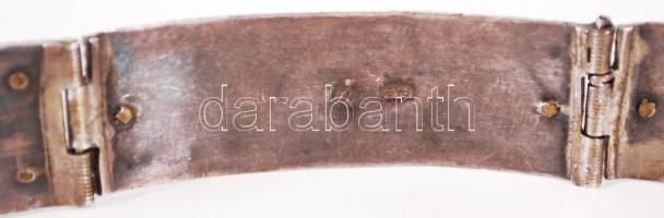 XIX. század: Orosz (kozák) ezüst (Ag) öv aranyozott ezüst filigrán veretekkel, türkiz berakással, 84...