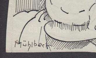 Mühlbeck Károly (1869-1943): Illusztrációk 4db Gárdonyi Géza: Göre Gábor bíró úr sorozatából, tus, p...