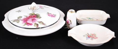 Vegyes porcelán tétel, érdekes formájú kínáló (apró lepattanás), hollóházi vázák és hamutál