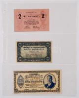 Albumba rendezett bankjegy, szükségpénz, csekk gyűjtemény, összesen 65db, magyar és külföldi bankjeg...