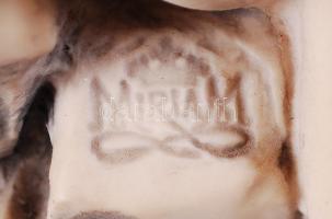 Rokokó idill, festett kerámia szobor Miriam jelzéssel, fa talapzaton / 
Rococo scene, painted cerami...