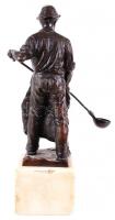 Öntödei munkás. Bronzírózott spiáter, jelzés nélkül, alabástrom talapzaton, m:34 cm