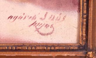 Agárdi Soós Lajos: Arab utcarészlet, olaj, vászon, jelzett, régi kicsit sérült keretben, 73×94 cm