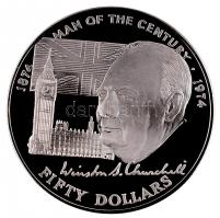 Cook-szigetek 1974. 50$ Ag "II. Erzsébet / Winston Churchill Centenárium" dísztokban T:PP ...