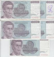 Jugoszlávia 1993. 100.000.000D (5x) T:III Yugoslavia 1993. 100.000.000 Dinara (5x) C:F