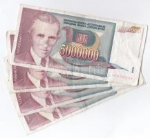 Jugoszlávia 1993. 5.000.000D (4x) T:III-,III Yugoslavia 1993. 5.000.000 Dinara (4x) C:VF,F