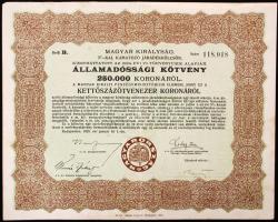 1924 Magyar Királyság Államadóssági Kötvény 250.000 koronáról