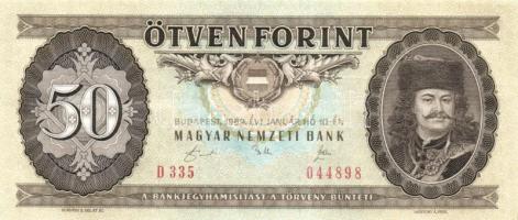 1989. 50Ft (3x) egymás utáni sorszámmal és nyomdai papírránccal T:I