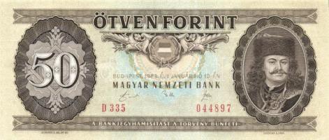 1989. 50Ft (3x) egymás utáni sorszámmal és nyomdai papírránccal T:I