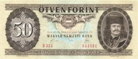 1989. 50Ft (3x) egymás utáni sorszámmal és nyomdai papírránccal T:I