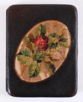 Hímzéssel díszített, régi, bőr irattárca (javításra szorul) /  Vintage leather wallet with embroydered decoration (needs repair)