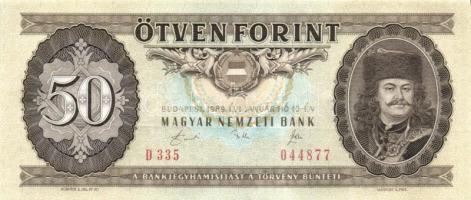 1989. 50Ft (5x) egymás utáni sorszámmal és nyomdai papírránccal T:I