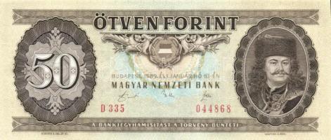 1989. 50Ft (4x) egymás utáni sorszámmal és nyomdai papírránccal T:I